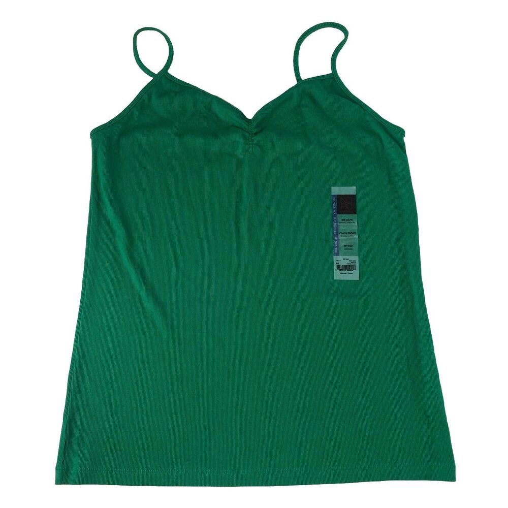 No Boundaries Women’s Green Rib Cami Cinch Front Fitted Tank Top XXL 19 NWT